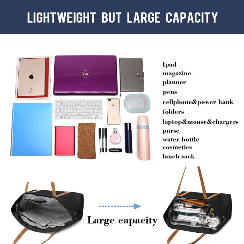 BUG Lightweight Women Laptop Tote Bag for Work, Casual Handbag for Travel Beach College Teacher Black - Image 5